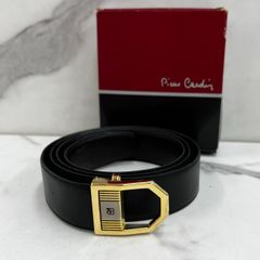 極美品 ピエールカルダン イタリア製 ロゴバックル ブラック レザー
