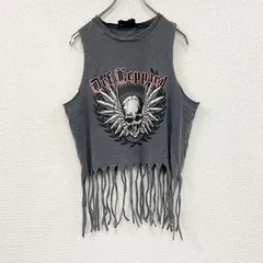 DEF LEPPARD　デフ・レパード　タンクトップ　フリンジ付き　バンドT　ダークグレー　8サイズ　古着【値引き交渉OK！】のサムネイル