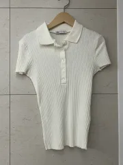 新品) ZARA ザラ ゴージ 半袖 カラ Tシャツ 白