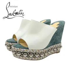 クリスチャンルブタン Christian Louboutin サンダル 靴 シューズ レザー スエード ホワイト グリーン シルバー 未使用 丸スタッズ ミュール ウェッジソール