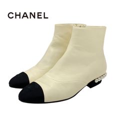 美品】CHANEL シャネル ショート ブーツ デカ文字 サイドジップ 37C