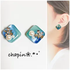（ 1241 ）カボション ニュアンス 夏色 レジン ピアス イヤリング