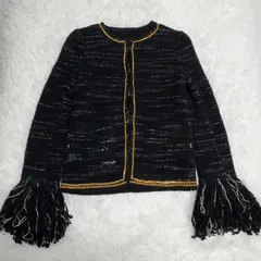 希少✨サカイ sacai ツイード フリンジスリーブ ノーカラージャケット チェーン ウール ブラックのサムネイル