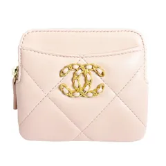 【中古】 シャネル CHANEL 19 コインケース ピンク マトラッセ ラムスキン ココマーク フラグメントケース ジップ コインパース カードケース 財布 革 レザー (4683)のサムネイル