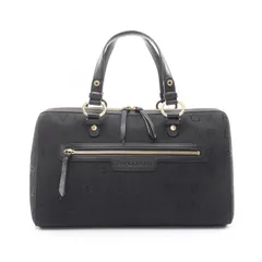 ブルガリ BVLGARI トートバッグ ロゴマニア ブラック キャンバス レザー ロゴマニア ボストンバッグ レディース Used A