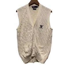 【中古】　POLO by RALPH LAUREN　ベスト　90s vintage　90年代　レイヤード　Vネック　フルボタン　ケーブル編み　アランニット　ワンポイント　ブランドロゴ　刺しゅう　古着　/1271