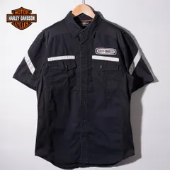 ハーレー ダビッドソン 半袖シャツ M ブラック 00s Harley-Davidson ハーレーT レーシングシャツ モータークローズ ワークシャツ 刺繍ロゴ パフォーマンスギア 襟付き バイカー アメカジ 古着 A428