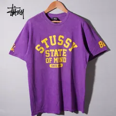 Stussy ステューシー  カレッジ Tシャツ M パープル イエロー 80プリント メキシコ製 ストリート Y2K 00s ショーン STATE OF MIND ステートオブマインド STUSSY 古着 B716