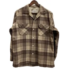 ヴィンテージ vintage 50's 60's Sportsman CAL-MADE USA製 ブロックチェック ウール オープンカラーシャツ 長袖シャツ ブラウン Mサイズ 201MT-5922 VB