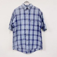 90s　LANDS’ END　ランズエンド　半袖チェックシャツ　ヴィンテージ　青　ブルー　Mサイズ　古着【値引き交渉OK！】