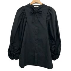美品】 yori ヨリ リボンパフスリーブブラウス ブラック FREE 比翼