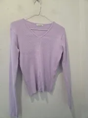 ROEM Vネック ニット パープル