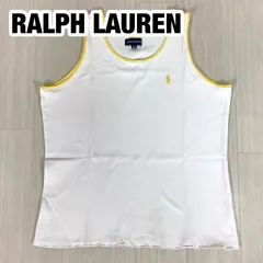 【良好】 RALPH LAUREN ラルフローレン 刺繍ポニー タンクトップ カットソー ガールズサイズ 160cm 女の子  ホワイト×イエロー ナイガイ 着丈47cm 肩幅25cm 身幅(脇下)42.5cm【古着】のサムネイル