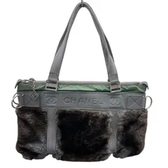 【5/12価格改定】CHANEL 希少 シャネル スポーツライン ココマーク ラムスキン ファー ハンドバッグ 10番台シリアル レザー ファー ナイロン ボストン ショルダー トート ロゴ ヴィンテージ アンティーク Bランク 鑑定済 中古 シャネルバッグ