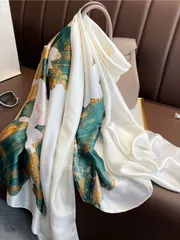 アクセサリー レディース スカーフ ファッショナブルなロータス柄サテン日除けショール スカーフ 1枚入り 普段使いに最適 エレガントなバンダナ、ヘアバンド、ヘッドバンドとしても使える