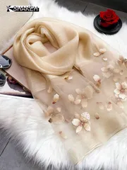 アクセサリー レディース スカーフ 春夏秋用 シルク ケープ スキニー 軽量スカーフ、杭州の繊細な刺繍 本物のシルク ハンドメイド、母の日やレディースへのプレゼントに