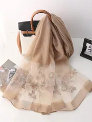 アクセサリー レディース スカーフ 1枚 桑絹刺繍スカーフ、手作り フローラル刺繍ショール、長いチャイナドレス アウターストール