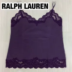 【良好】 RALPH LAUREN ラルフローレン レース キャミソール L パープル 紫 インパクト21 着丈(肩紐先端より)49.5cm 身幅(脇下)38cm 裾幅42cm【古着】のサムネイル