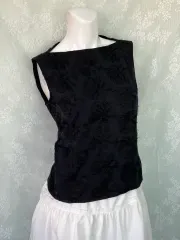 ヴィンテージ ブラック フラワー 刺繍 パターン ノースリーブ ブラウス 1161 森ガール y2k スト