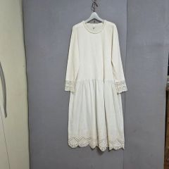 美品 カットワーク 刺繍 リボン ルームウェア ネグリジェワンピース 