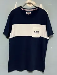 トミー ジーンズ メンズ 半袖Tシャツ ラウンドネック ネイビー カジュアル ポケット コットン L 100