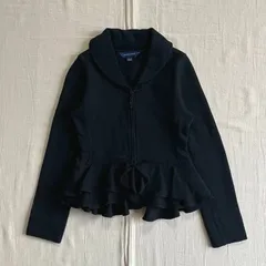 00s　archive　アーカイブ古着　ラルフローレン　国内正規品　ペプラム　ショールカラー　裾フリル　スウェット生地　短丈ジップアップブルゾン　パーカー　ブレザー　袖ロゴ刺繍タグ　黒　Y2K　Ruffle Bottom×Shawl Collar jacketのサムネイル