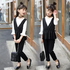 新品 子供スーツ セットアップ 女の子 フォーマル 長袖 入学式 パンツスーツ トップス ズボン ベスト 子供服 ジュニア 大人っぽい 卒業式 結婚式 発表会 演奏会 七五三 春秋3点セット 普段着 ブラック カーキ フォーマルスーツ #vserk