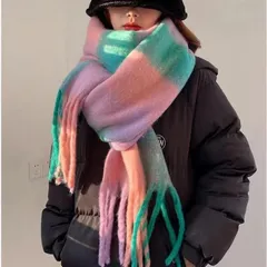 新品 マフラー ストール 未使用 チェック柄 レディース 虹 ロングマフラー カシミヤ風 防寒 暖かい フリンジ 大判 ポレロ 秋冬 軽量 #exftr