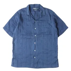POLO Ralph Lauren ポロ ラルフローレン シャツ ネイビー 紺 サイズ:S | 希少サイズ ポニーなし | 90s トーナルチェック オープンカラー リネン/コットン 半袖 ボタンシャツ | CALDWELL | 90年代 古着【中古】