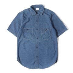 フリーホイーラーズ　半袖シャツ 綿絹シャンブレープレーン　Size 16 未使用 フリーホイーラーズ 藍シャンブレー半袖ワークシャツ 無地 Size16 未