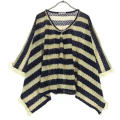 美品 axes femme アクシーズファム ボーダー柄 ポンチョ M ネイビー系 フリル ベージュ レディース 古着