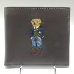 ★POLO RALPH LAUREN ポロラルフローレン 二つ折り財布 ウォレット ポロベア 刺繍 レザー ダークブラウン 中古★007762