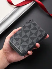 バッグ メンズ ハンドバッグ ' 10x7.2cm メンズ ウィンドミル チェック柄 カードホルダー、PUレザー ジッパー式 財布、透明ウィンドウ、複数のカードスロット、10枚以上のカードが収納可能