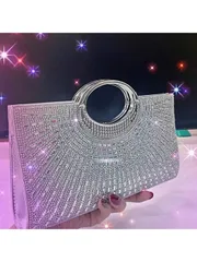 バッグ レディース ドレスバッグ 軽量、ビジネスカジュアル ラインストーン装飾ミニ巾着式バケツバッグ、クリアバッグ トレンディパールバッグイブニングバッグ、ディナーバッググラマラス、エレガント、洗練された、静かな贅