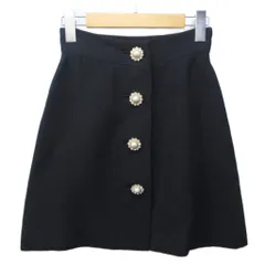 ミュウミュウ miumiu ラップスカート 巻きスカート ビジュー ボタン 装飾 ひざ丈 36 約XS 黒 ブラック MG984 1M4F IBO89 0403のサムネイル