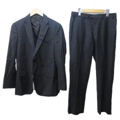 アルマーニ コレツィオーニ ARMANI COLLEZIONI セットアップ スーツ シャドーストライプ ウール テーラードジャケット 背抜き 2B パンツ 48 約M 黒 紺 ブラック ネイビー 系 IBO87 0317