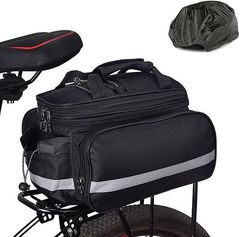 Bicycle Rear Bag, Bicycle Pannier Bag, 3-Way, Large Capacity 27L, Expandable, Saddle Bag, Luggage Rack, Waterproof Cover, Water-Repellent, Adjustable Dividers, Shoulder Bag, Reflective, Cycling, Commuting, School, Travel, Outdoor, with Tape, Compatible with Mountain/Road Bikes.