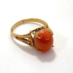 K18 珊瑚 リング オーバルカボション - メルカリ
