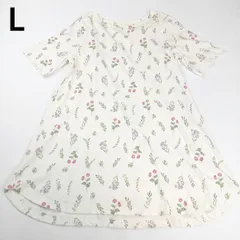 タグ付き新品 スクロール レディース L 小花柄 半袖ロングワンピース 綿100％ 白系 ナチュラル Aライン 春夏 DEC-0217のサムネイル