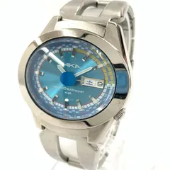 SEIKO セイコー ALBA アルバ AKA 青文字盤 デイデイト クォーツ 腕時計 V743-5A10 シルバー x ブルー