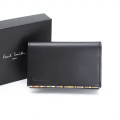 ポールスミスPaul Smith クロスオーバーストライプトリムカードケース 黒のサムネイル