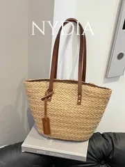 バッグ レディース トートバッグ 1個 高品質 テクスチャ入り 麦わら バケツ型 編みトートバッグ デイリーユース、デート、ショッピング、ファッショナブルな旅行用