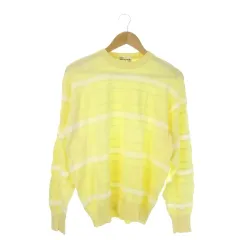 ピエールカルダン Pierre Cardin TRICOTS ニット セーター M 黄 イエロー 白 ホワイト ボーダー柄 ラウンドネック 長袖 /AO29 ■ECD001のサムネイル