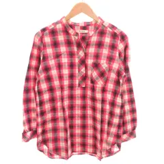 メルローズ MELROSE クレール CLAIRE 美品 シャツ 麻 リネン M ピンク チェック柄 バンドカラー 長袖 /SJ ■GY06のサムネイル