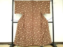 平和屋着物●本場大島紬　泥染め　カタス9マルキ　枝花文　正絹　逸品　AABF2999cs 平和屋着物○本場大島紬 9マルキ 泥染め 菱花文 久野織物謹製 証紙付き