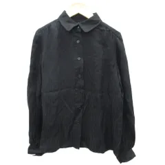 ウンガロ UNGARO ブラウス シャツ 長袖 シルク 9 黒 ストライプ柄 ロゴ /SY43 ■GY58のサムネイル