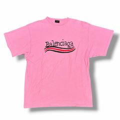 バレンシアガ プリントロゴ ピンク ダメージ加工 M Tシャツ 5S212 
