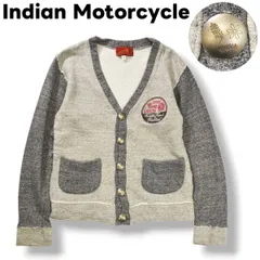 【美品】 インディアンモーターサイクル Indian Motorcycle ワンポイント ロゴ プリント スウェット トレーナー カーディガン コンチョボタン 裏地 パイル M ツートングレー メンズのサムネイル