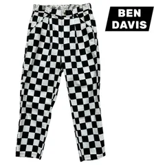 【BEN DAVIS】アクティブ　ワークパンツ　チェッカーフラッグ　ワイドパンツ　バイク　白　黒　チェックのサムネイル