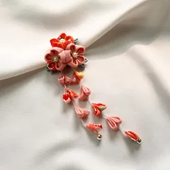 桜 髪飾り ちりめん 和装 ハンドメイド タッセル コスプレ SNSで話題